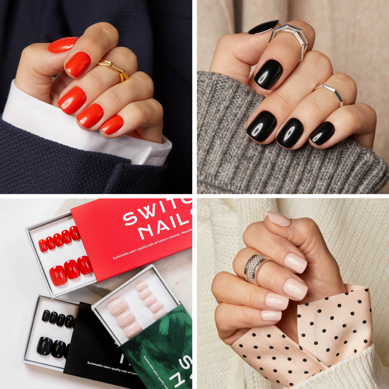 Combo: Nude, Red & Black - Square